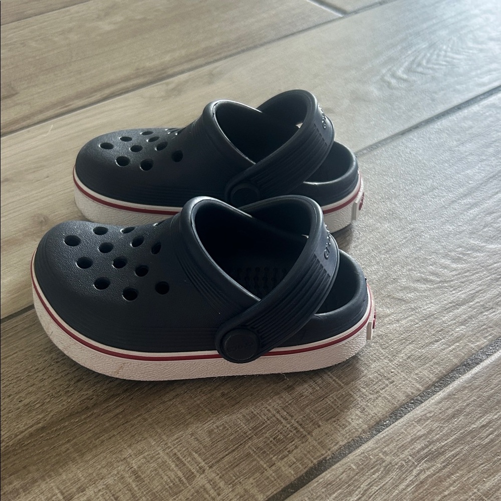 CROCS Kids Black with White & Red Trim Clogs